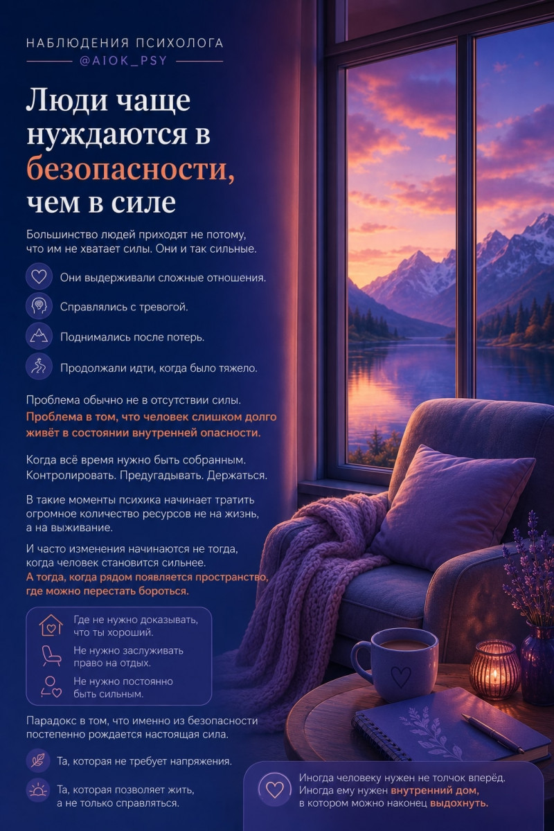 НАБЛЮДЕНИЯ ПСИХОЛОГА

Люди чаще нуждаются в безопасности,...