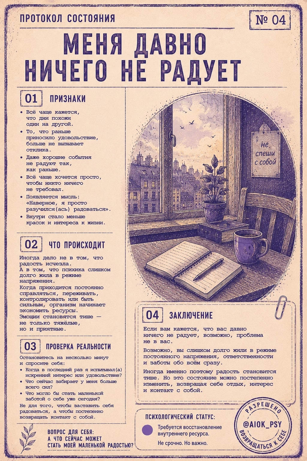 ПРОТОКОЛ СОСТОЯНИЯ №04

«Меня давно ничего не...
